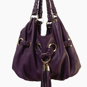 MICHAEL KORS Astor Braided Tassel Leather Hobo Purse